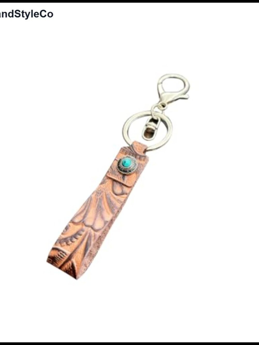 Western Leather Keychain Embossed Longhorn Skull Charm Key Fob